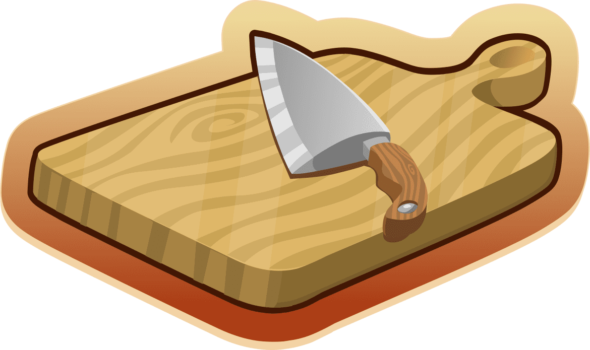주방에서 사용하는 나무 도마와 칼 일러스트 이미지